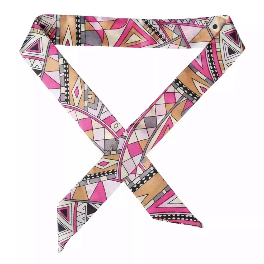 Skinny Pink Multi Twill Floral Emulation Silk Scarf Small bag ribbon tie bag NEW